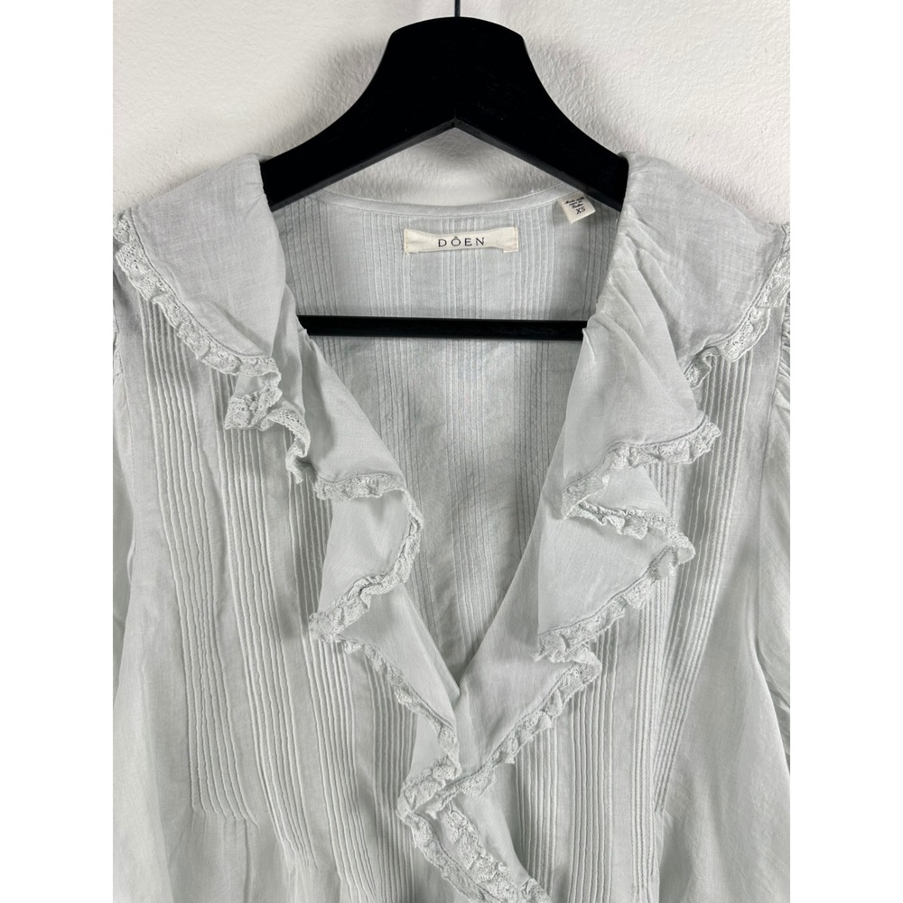 DOEN Henri Top Alice Blue Ruffle Pintuck Women's XS Edwardian Cottagecore - Picture 3 of 16